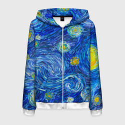 Толстовка 3D на молнии мужская Мазки ван гога, цвет: 3D-белый