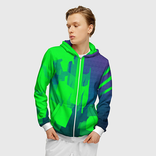 Мужская толстовка на молнии Зеленый фиолет / 3D-Белый – фото 3