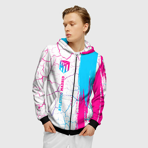 Мужская толстовка на молнии Atletico Madrid neon gradient style по-вертикали / 3D-Черный – фото 3