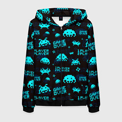 Толстовка 3D на молнии мужская Game over 1 player 2 player, цвет: 3D-черный