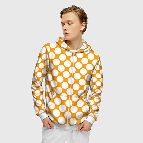 Мужская толстовка на молнии Жёлтый в белый крупный горошек / 3D-Белый – фото 3
