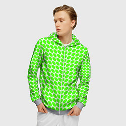 Толстовка 3D на молнии мужская Зелёные лепестки шестиугольники, цвет: 3D-меланж — фото 2