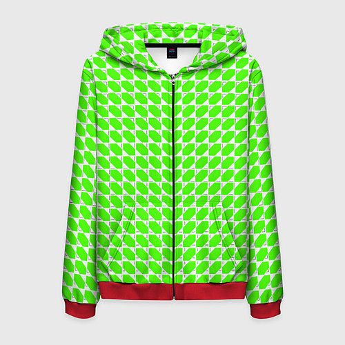Мужская толстовка на молнии Зелёные лепестки шестиугольники / 3D-Красный – фото 1