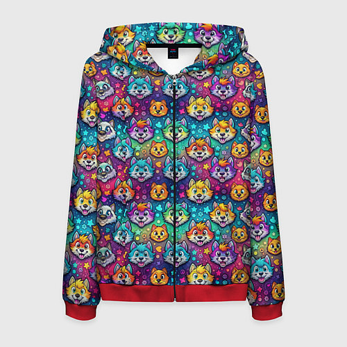 Мужская толстовка на молнии Furry color anime animal faces / 3D-Красный – фото 1