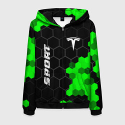 Мужская толстовка на молнии Tesla green sport hexagon
