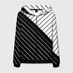 Толстовка 3D на молнии мужская Чёрно-белый косые линии, цвет: 3D-черный