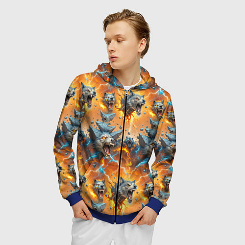 Мужская толстовка на молнии Волки и камни / 3D-Синий – фото 3