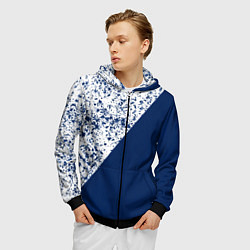 Толстовка 3D на молнии мужская Сине-белый пополам, цвет: 3D-черный — фото 2