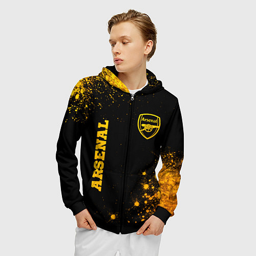 Мужская толстовка на молнии Arsenal - gold gradient вертикально / 3D-Черный – фото 3