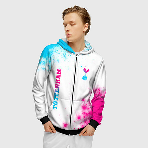 Мужская толстовка на молнии Tottenham neon gradient style вертикально / 3D-Черный – фото 3