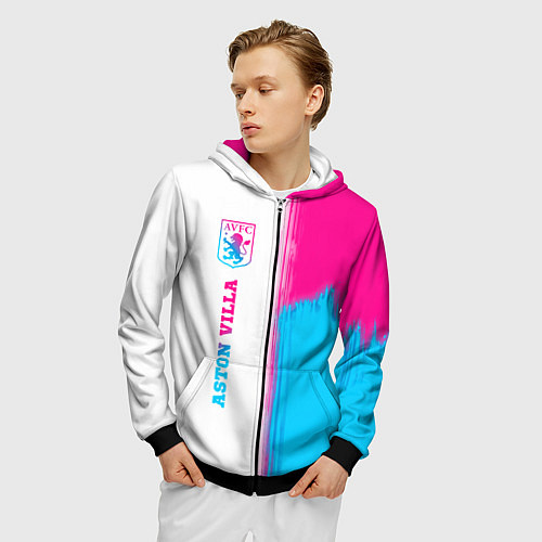 Мужская толстовка на молнии Aston Villa neon gradient style по-вертикали / 3D-Черный – фото 3