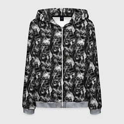 Толстовка 3D на молнии мужская Smoke skulls, цвет: 3D-меланж