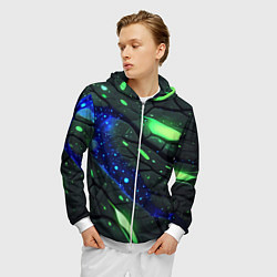 Толстовка 3D на молнии мужская Разлом плит с зеленым свечением, цвет: 3D-белый — фото 2