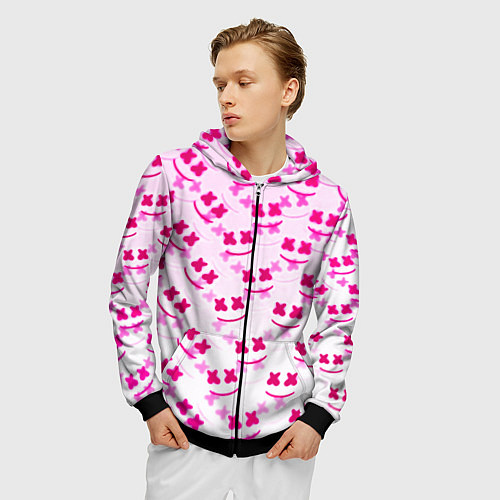Мужская толстовка на молнии Marshmello pink colors / 3D-Черный – фото 3