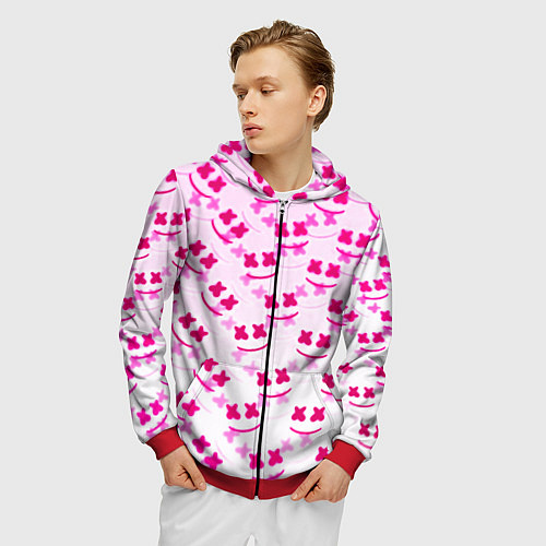 Мужская толстовка на молнии Marshmello pink colors / 3D-Красный – фото 3