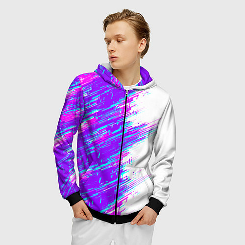 Мужская толстовка на молнии Neon glitch / 3D-Черный – фото 3