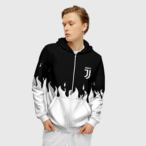Мужская толстовка на молнии Juventus fire / 3D-Белый – фото 3