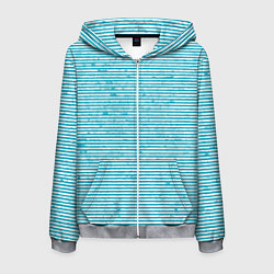 Толстовка 3D на молнии мужская Бело-голубой полосы, цвет: 3D-меланж