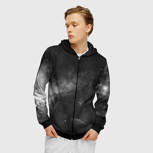 Мужская толстовка на молнии Монохромный космос / 3D-Черный – фото 3