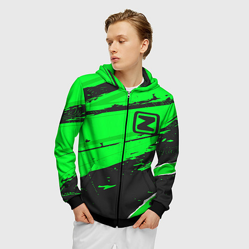 Мужская толстовка на молнии Zotye sport green / 3D-Черный – фото 3
