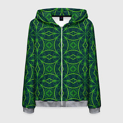 Толстовка 3D на молнии мужская Зелёный неоновый паттерн, цвет: 3D-меланж
