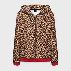 Толстовка 3D на молнии мужская Леопардовый узор текстура-шкура, цвет: 3D-красный