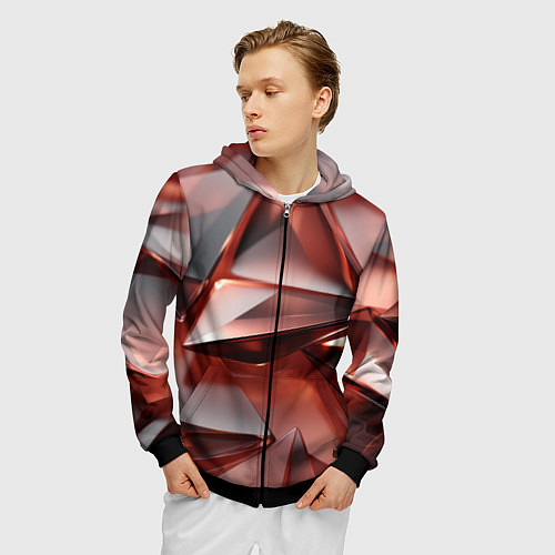 Мужская толстовка на молнии Рубиновые пирамидки / 3D-Черный – фото 3