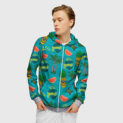 Толстовка 3D на молнии мужская Enjoy summer pattern - pineapple, цвет: 3D-меланж — фото 2