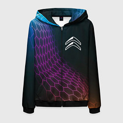 Толстовка 3D на молнии мужская Citroen neon hexagon, цвет: 3D-черный