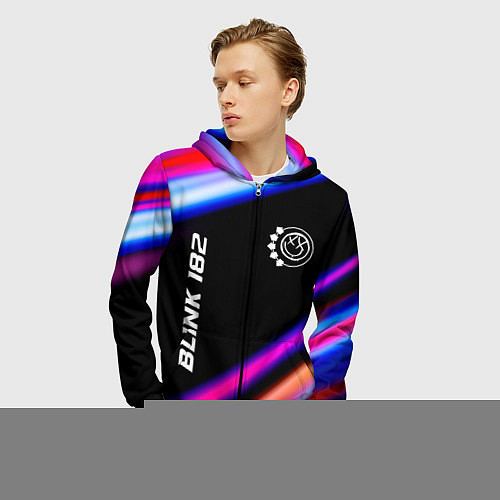 Мужская толстовка на молнии Blink 182 neon rock lights / 3D-Черный – фото 3