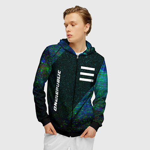 Мужская толстовка на молнии OneRepublic glitch blue / 3D-Черный – фото 3