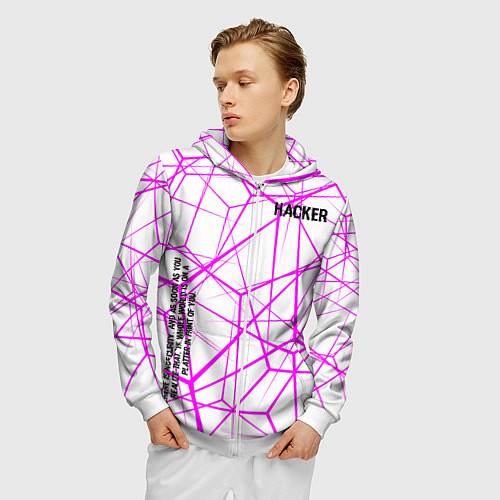 Мужская толстовка на молнии Нет никакой безопасности розовый / 3D-Белый – фото 3