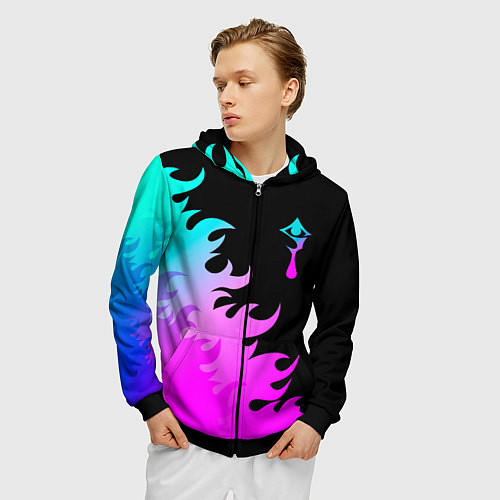 Мужская толстовка на молнии Hellsing неоновый огонь / 3D-Черный – фото 3