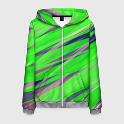 Мужская толстовка на молнии Зелёный и фиолетовый абстрактные полосы