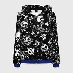 Толстовка 3D на молнии мужская Панк черепа - анархия, цвет: 3D-синий