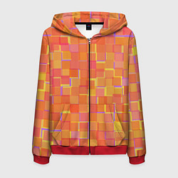 Толстовка 3D на молнии мужская Россыпь оранжевых квадратов, цвет: 3D-красный