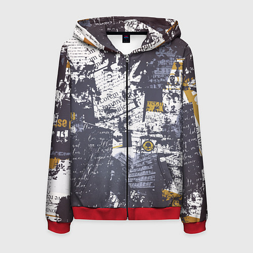 Мужская толстовка на молнии Газетная страничка / 3D-Красный – фото 1