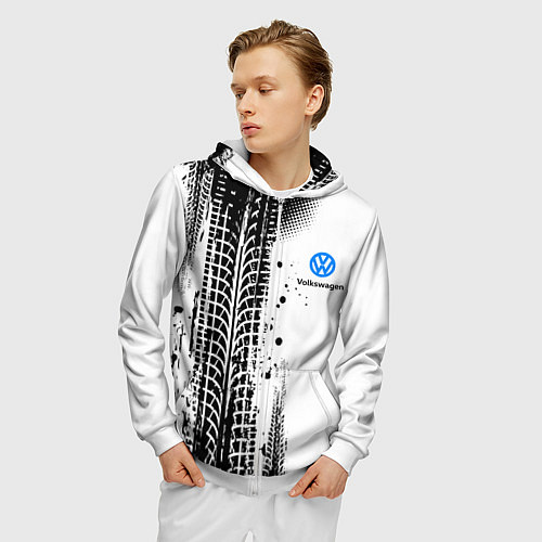 Мужская толстовка на молнии Фольксваген - следы от шин / 3D-Белый – фото 3