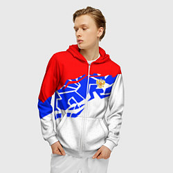 Толстовка 3D на молнии мужская Россия- астрактивный триколор, цвет: 3D-белый — фото 2