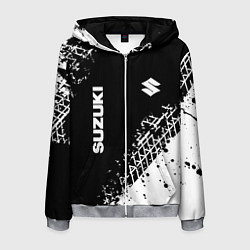 Толстовка 3D на молнии мужская Сузуки: следы от шин, цвет: 3D-меланж