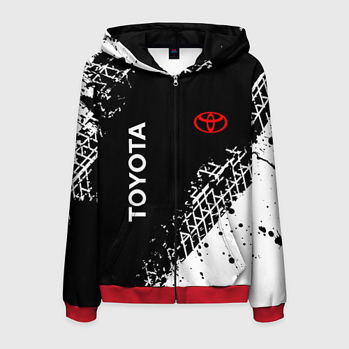 Мужская толстовка на молнии Тойота: следы от шин / 3D-Красный – фото 1
