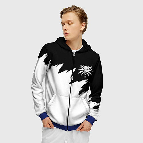 Мужская толстовка на молнии Ведьмак белое лого краски / 3D-Синий – фото 3