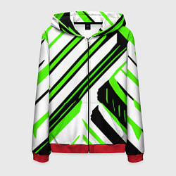 Толстовка 3D на молнии мужская Чёрно-зелёные полосы на белом фоне, цвет: 3D-красный