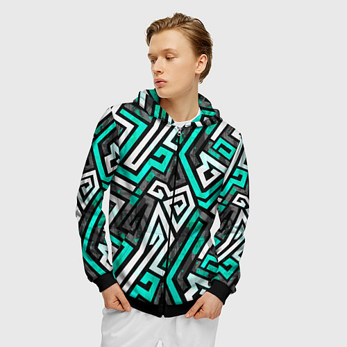 Мужская толстовка на молнии Разноцветный лабиринт / 3D-Черный – фото 3