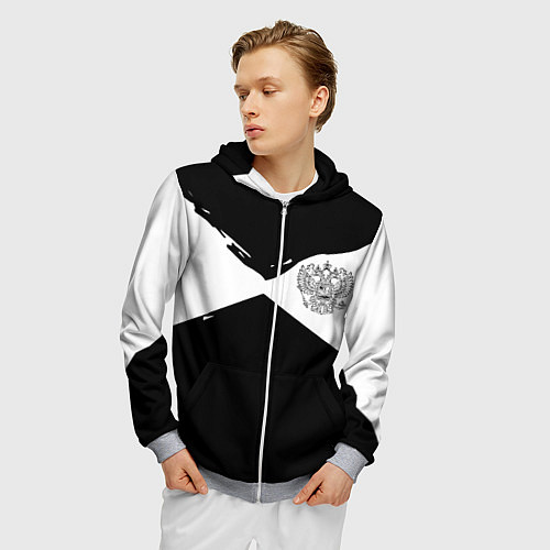 Мужская толстовка на молнии Герб рф абстрактные краски / 3D-Меланж – фото 3