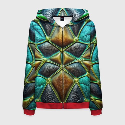 Мужская толстовка на молнии Объемная футуристичная объемная текстура из кожи / 3D-Красный – фото 1