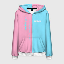 Толстовка 3D на молнии мужская Summer-pink and blue, цвет: 3D-белый
