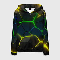 Толстовка 3D на молнии мужская Неоновые яркие зеленые плиты с желтым светом, цвет: 3D-черный