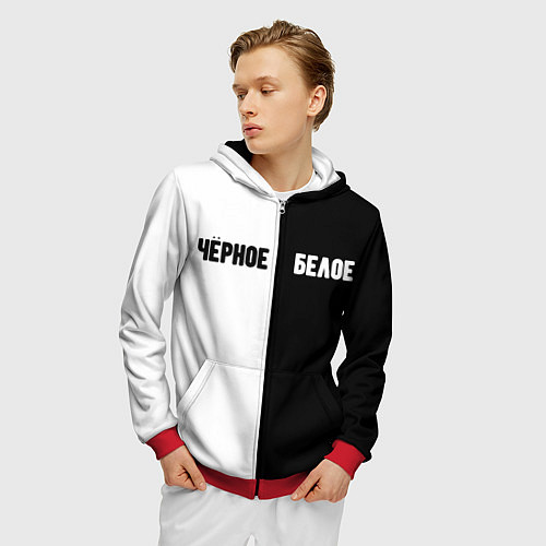 Мужская толстовка на молнии Чёрное белое / 3D-Красный – фото 3