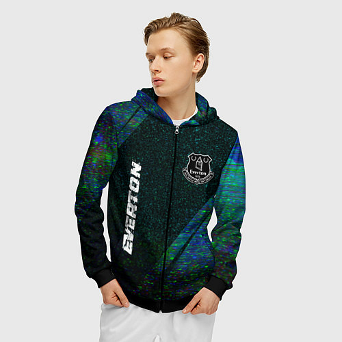 Мужская толстовка на молнии Everton glitch blue / 3D-Черный – фото 3